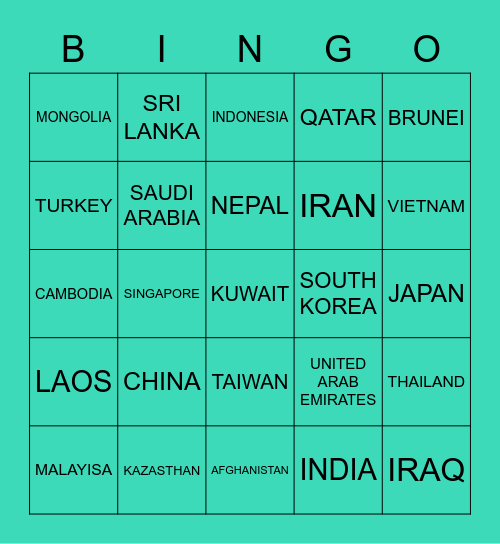 ASIA COUNTRIES Bingo Card