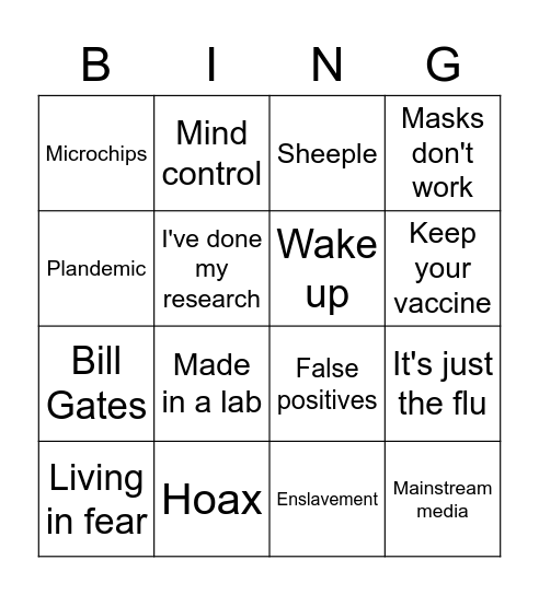 Tinfoil Hat Bingo Card