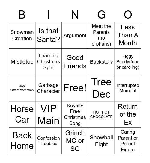 Trope Hallmark Bingo Card