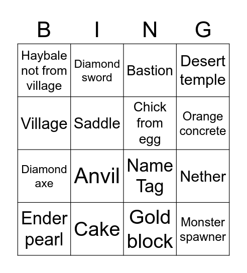 Mc bingo Card