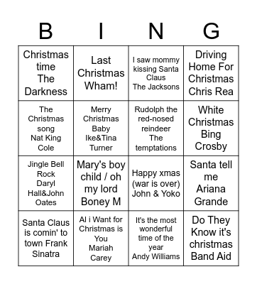 Kerst muziek Bingo Card