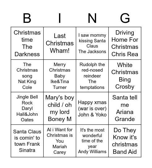 Kerst muziek Bingo Card