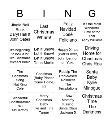 Kerstmuziek Bingo Card