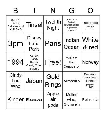 OUR CHRISTMAS Bingo Card