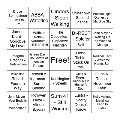 Top 2000 Bingo Card