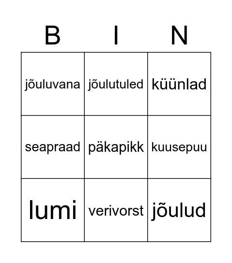 jõulud Bingo Card