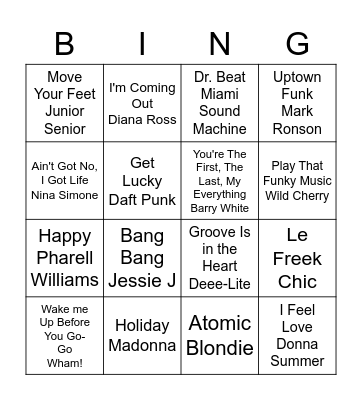 Disco- en popmuziekbingo Card