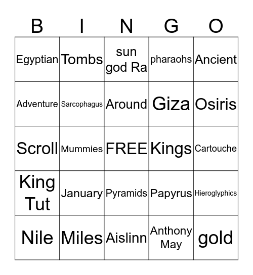 Miles Around the Nile: An Ancient Egyptian Adventure (2015) Bingo Card