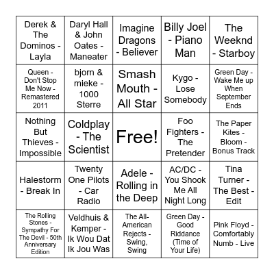 Top 2000 Bingo Card