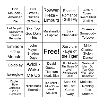 Top 2000 Bingo Card