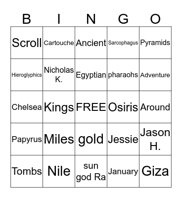 Miles Around the Nile: An Ancient Egyptian Adventure (2015) Bingo Card