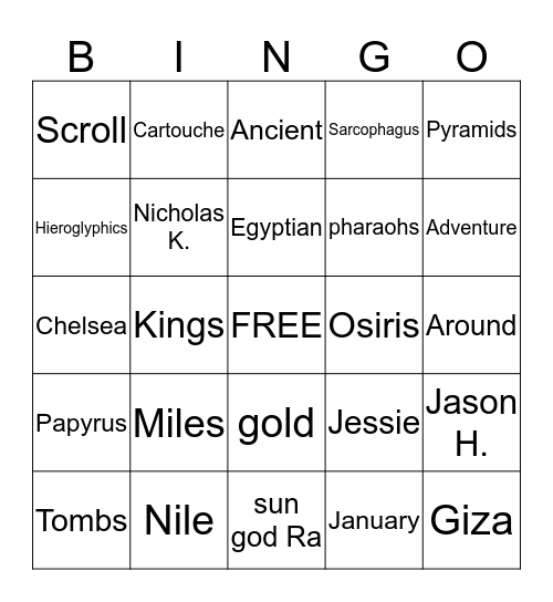 Miles Around the Nile: An Ancient Egyptian Adventure (2015) Bingo Card