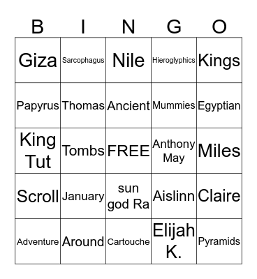 Miles Around the Nile: An Ancient Egyptian Adventure (2015) Bingo Card