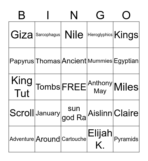 Miles Around the Nile: An Ancient Egyptian Adventure (2015) Bingo Card