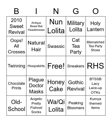 Lolita Fashion Trends Bingo Card