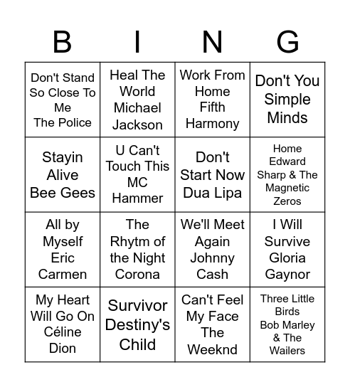 Stay Safe muziekbingo Card
