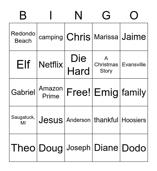 Emig Christmas bingo 2020Secret Bingo Card