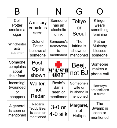 M*A*S*H Bingo Card