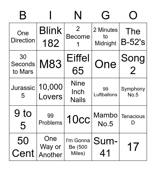 Numbers Bingo Card