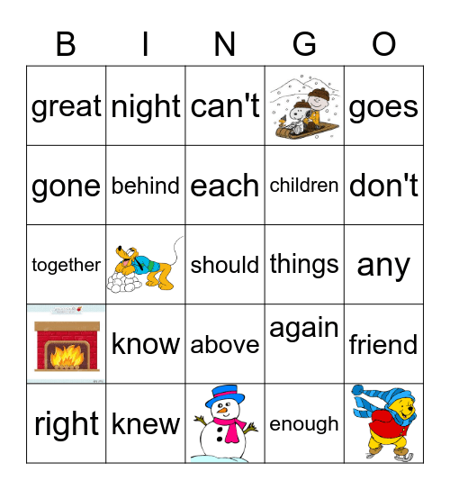 High Frequency Winter Bingo Card