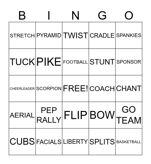 Cheer BINGO Card