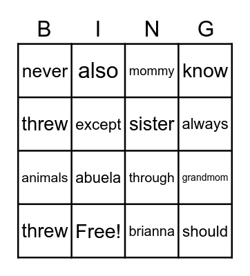 Untitled Bingo Card