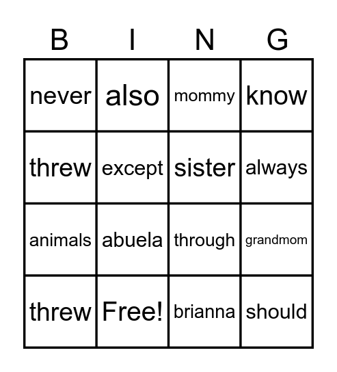 Untitled Bingo Card