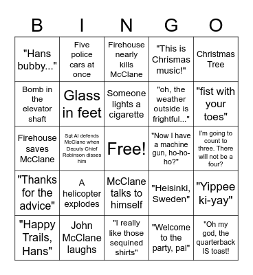 Die Hard Bingo Card