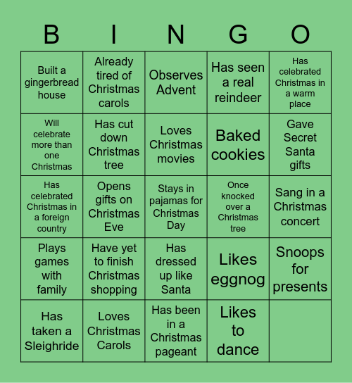 Celebrate Christmas! Bingo Card