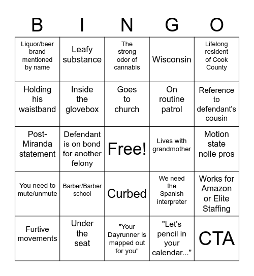 Bond Court Bingo December 20, 2020 Bingo Card