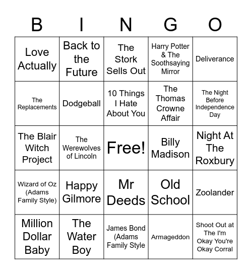 Vacation Movies Bingo Card