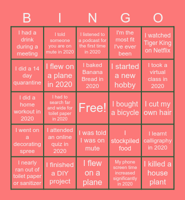 2020 X-Mas Year End BINGO Card