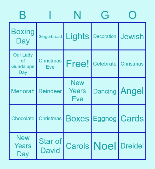 December Holidays Bingo Card