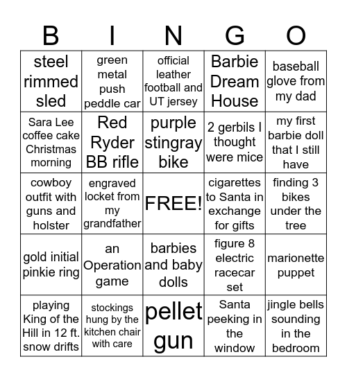 Christmas Memories Bingo Card