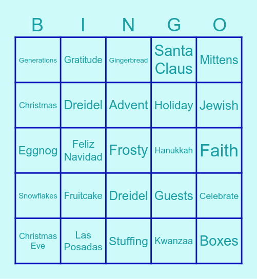 December Holidays Bingo Card