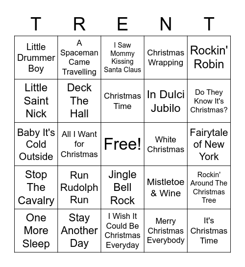 Trent Christmas Bingo Card