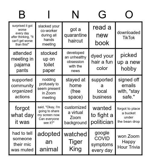 GOODBYE 2020 Bingo Card