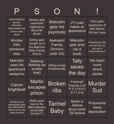 Prodigal Son Season 2 Bingo Card