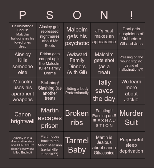 Prodigal Son Season 2 Bingo Card