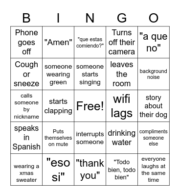 Virtual Xmas Bingo Card