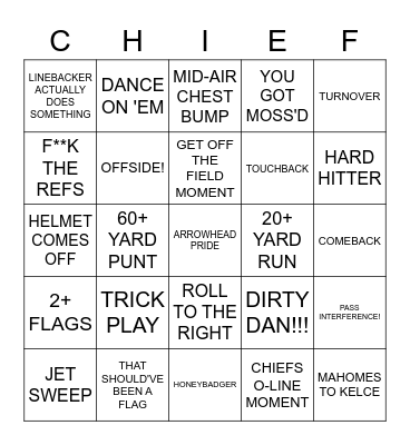 CHIEFS Bingo Card