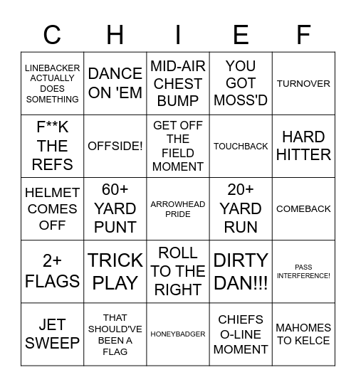 CHIEFS Bingo Card