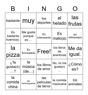 2.2 Vocabulary Bingo Card