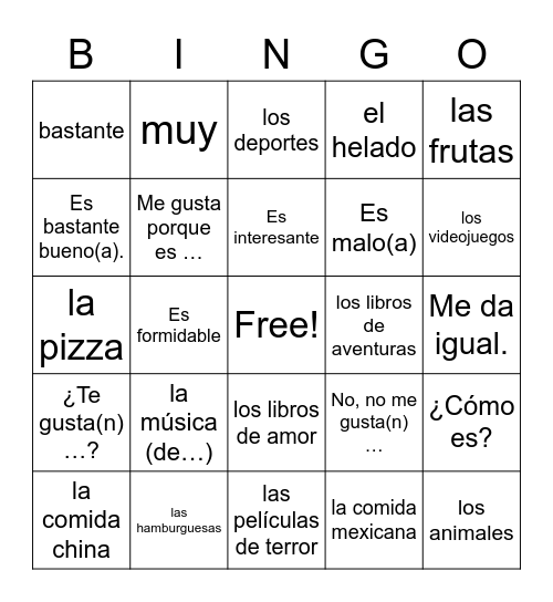 2.2 Vocabulary Bingo Card