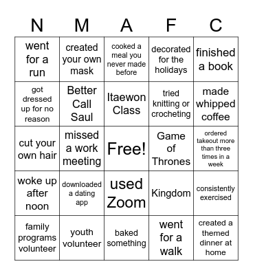 Volunteer Appreciation Bingo Card