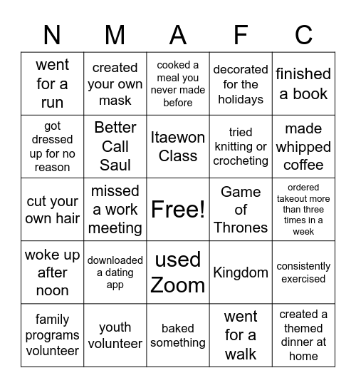 Volunteer Appreciation Bingo Card