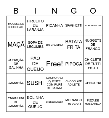 COMIDA Bingo Card