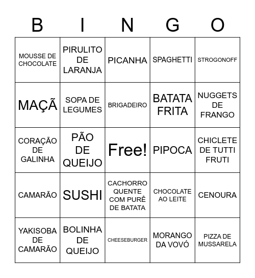 COMIDA Bingo Card
