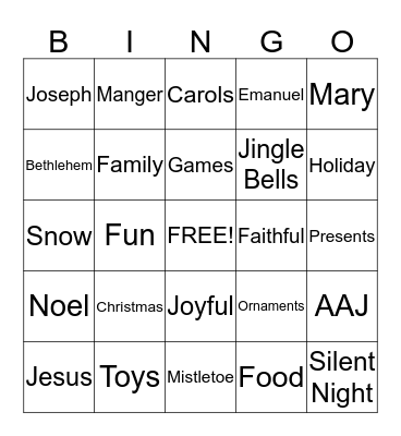 All About Jesus Christmas Bingo Card