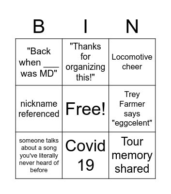 Young Alumni Zoom Call Bingo Card